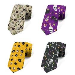 Grappige Skelet Nieuwigheid Mannen Stropdas Accessoires Creatieve 3D Afdrukken 8Cm Hoge Kwaliteit Polyester Tie Halloween Happy Pompoen Tie