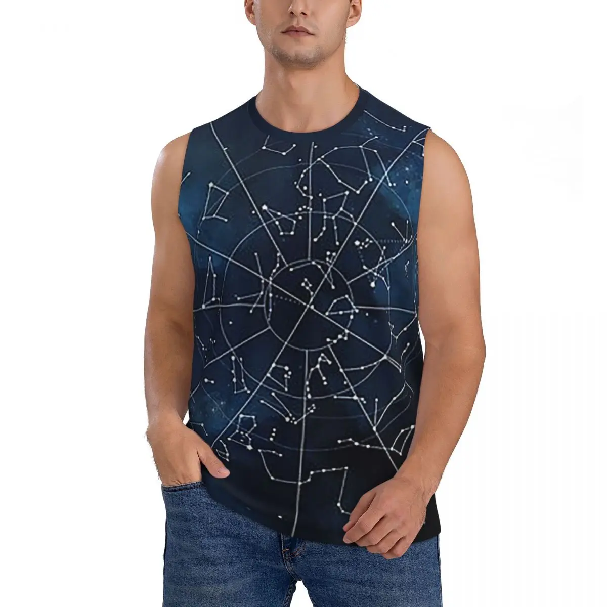 Zodiac Constellations Space Men Sleeveless Tank Tops Quick Dry Breathable Gym Fitness Running Summer Casual Sport Vest