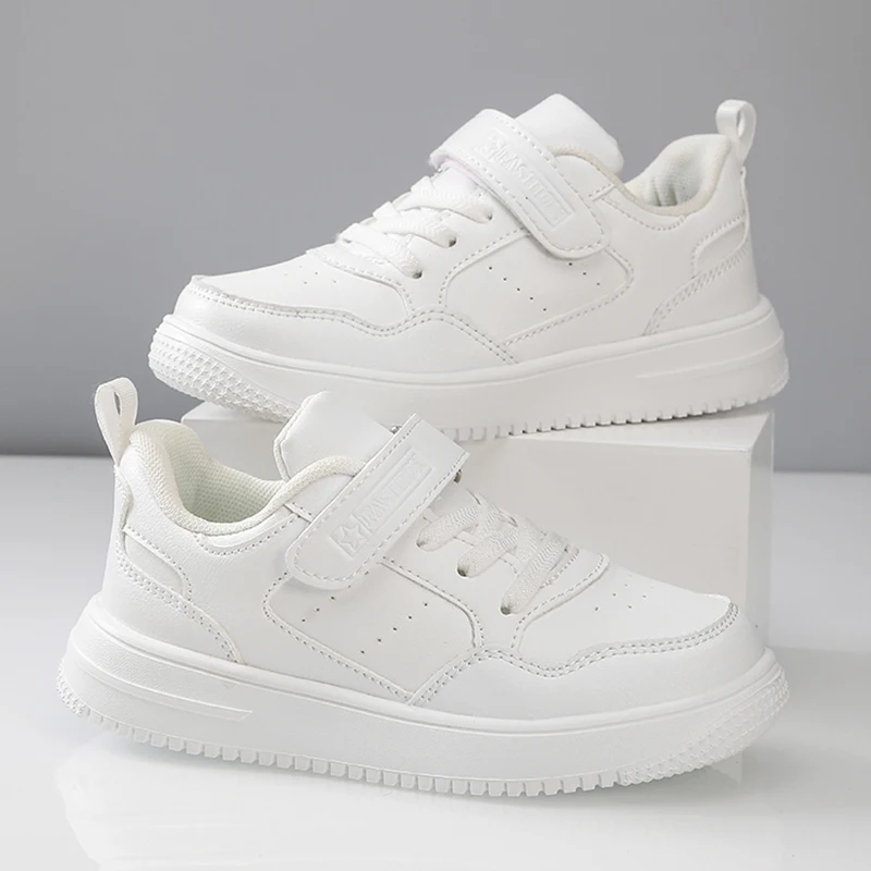 Kinder Sneaker Jungen Freizeitschuhe Schwarz Leder Flache Studenten Wanderschuhe Rutschfeste Mädchen Leichte Sport Tennisschuhe – Detail 4