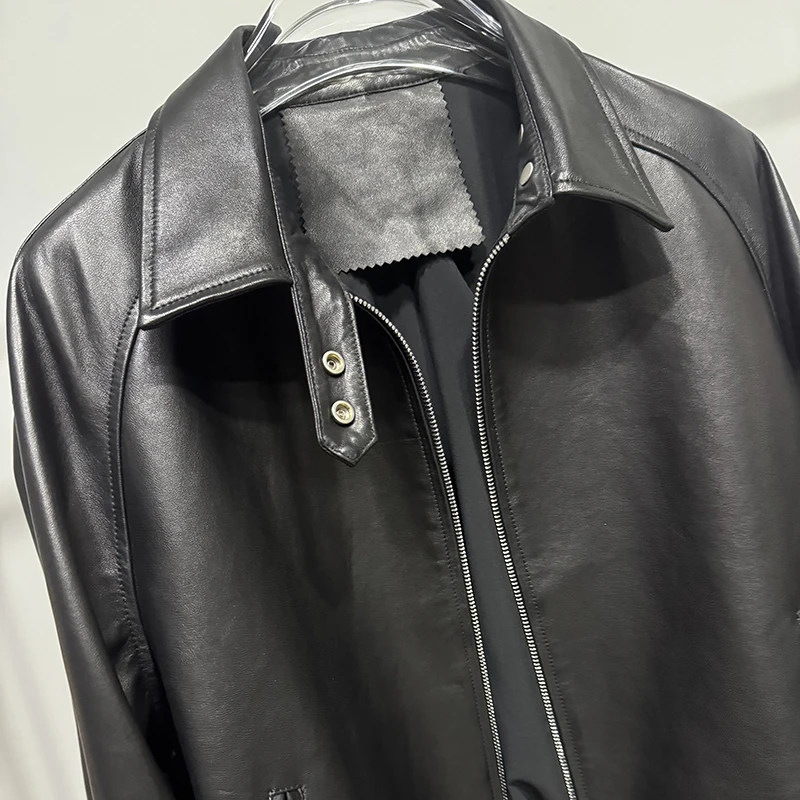 الخريف ملابس حريمي الإناث المستوردة الخضار المدبوغة طبقة علوية جلد الغنم الأسود تنوعا قصيرة معطف جلد نحيف Bomber سترة #4