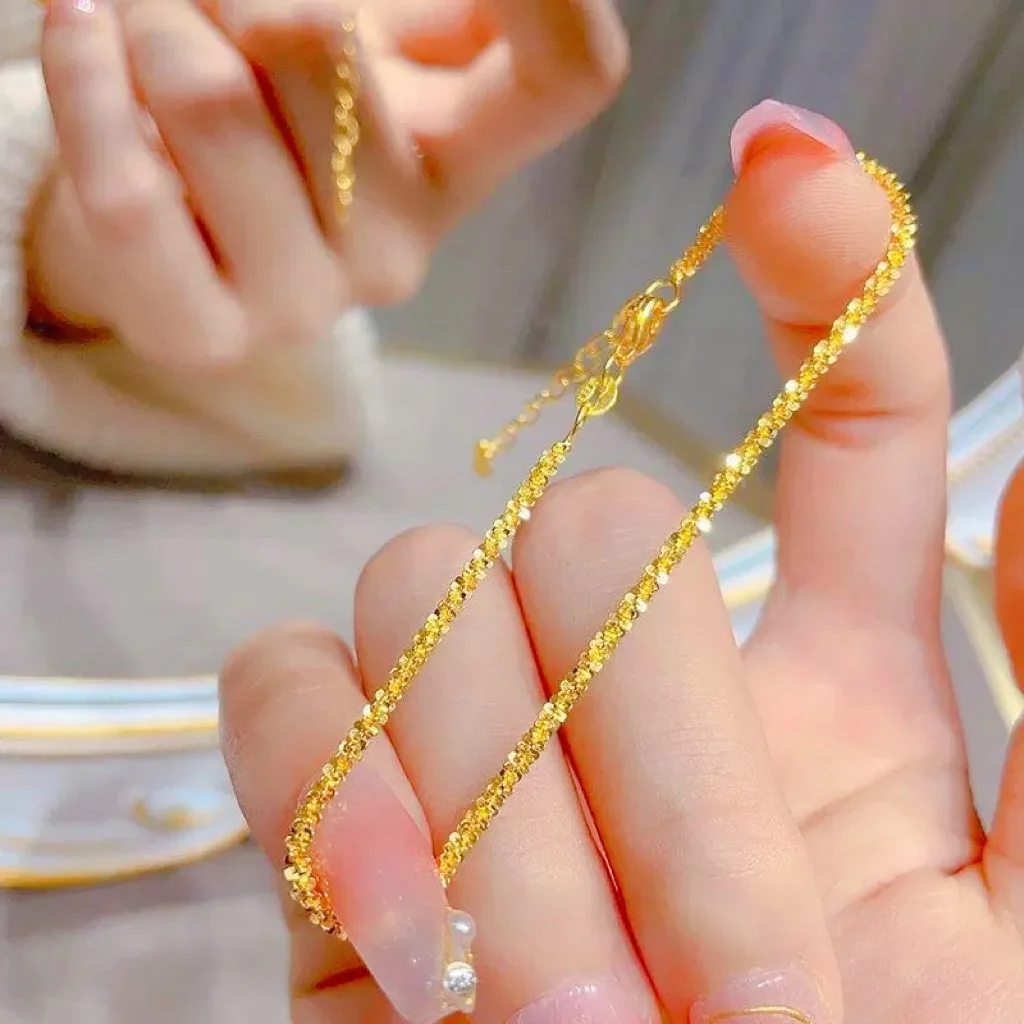 

Модный и универсальный женский браслет из настоящего золота 9999 24 карата со сверкающей гипсофилой, цепочка в виде чешуи дракона, простой подарок для подруги