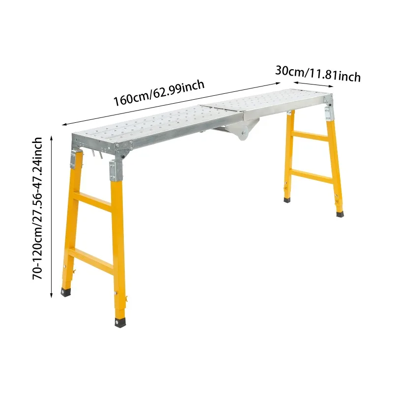 160cm Portable Work Platform, 70-120cm Height Adjustable Work Platform with Folding Legs for Workshop/Garage/Office