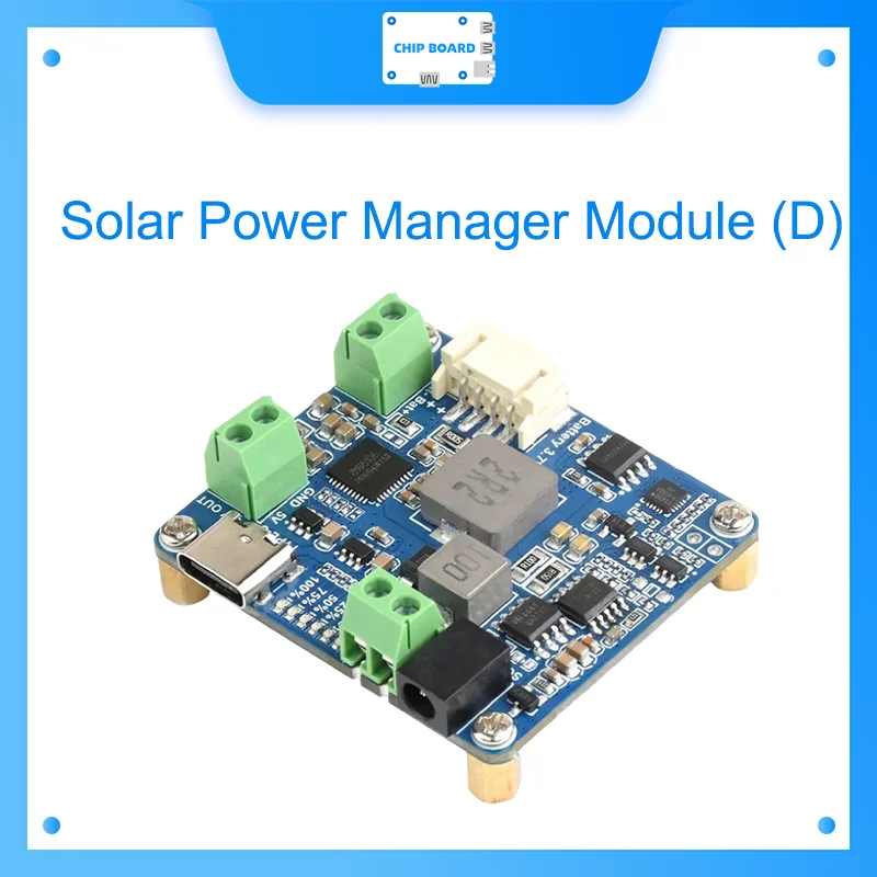 Waveshare Solar Power Manager Module (D), Supports 6V~24V Solar Panel and Type-C Power Adapter, 5V/3A, for Raspberry Pi/Arduino