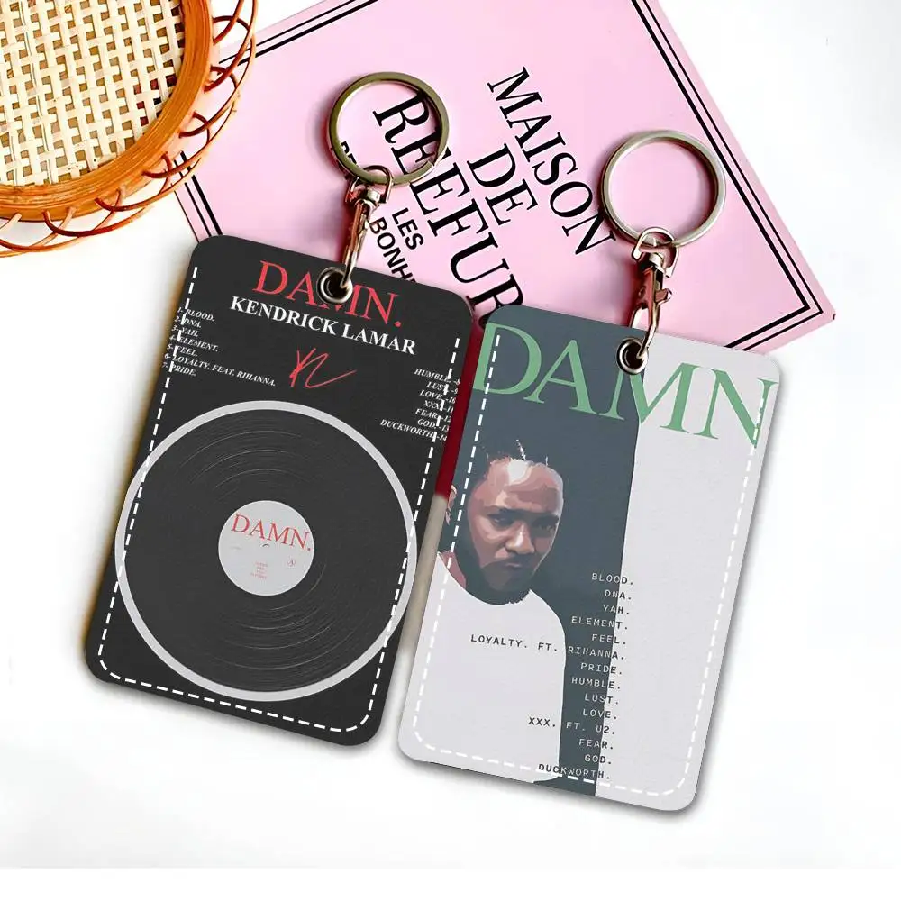 K-Kendrick L-Lamar DAMN Rectangle ID Card Case Keychain Access Card Bag Key Tag Ring Leather Card Holder Key Ring Access