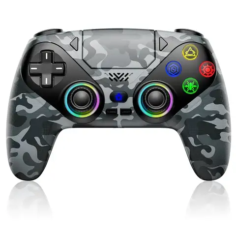 Wireless PS5 Controller with RGB Lights, Dual Vibration, Turbo Mode & Programmable Buttons for PC Gaming