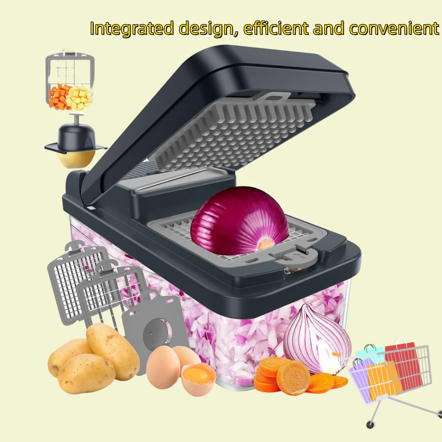 Juego de picador de verduras 12 en 1 con 7 cuchillas, separador de huevos, protector de dedos, utensilio de cocina para cortar, cortar en cubitos, cocinas caseras