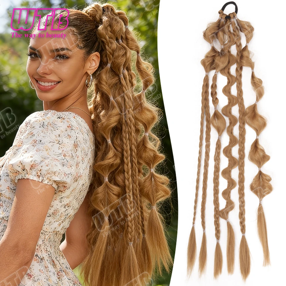 60cm Braided Ponytail Synthetic Wig for Women Elastic Band Style Bubble Braided Ponytail Wig Suitable for Everyday Party Wear