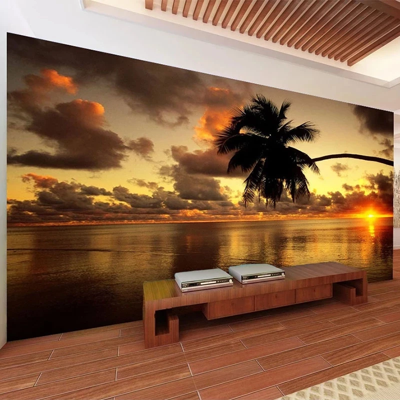 Custom Photo Mural Wallpaper 3D Sunset Landscape Coconut Tree Sky Photo Living room TV background wall bedroom restaurant sea 8d