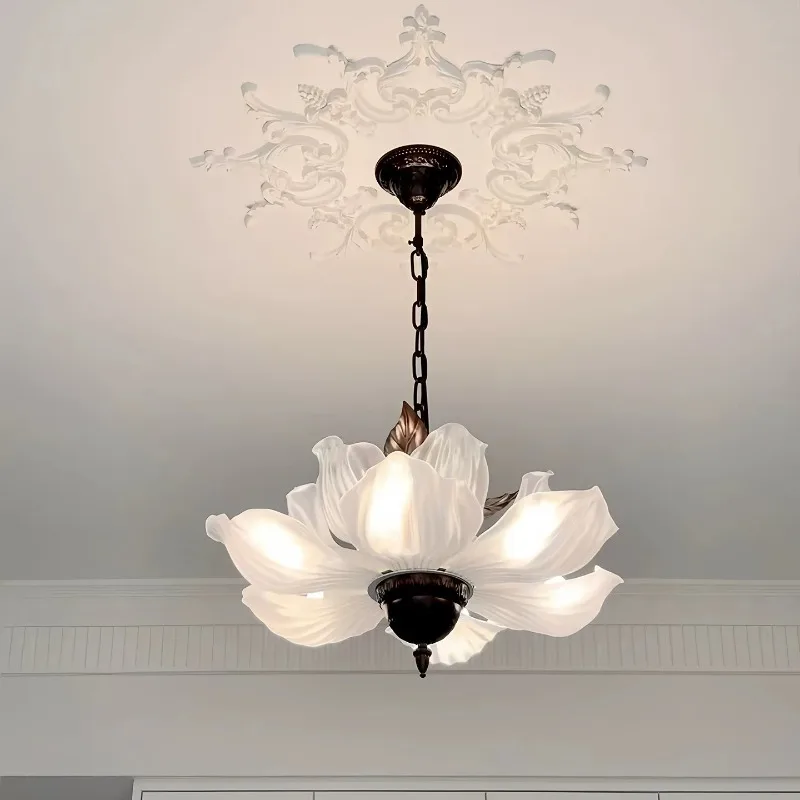 Nordic French Retro Petal Chandelier Living Dining Room Bedroom Home Lighting Led Pendant Lamp Study Loft Hanging Light Fixtures