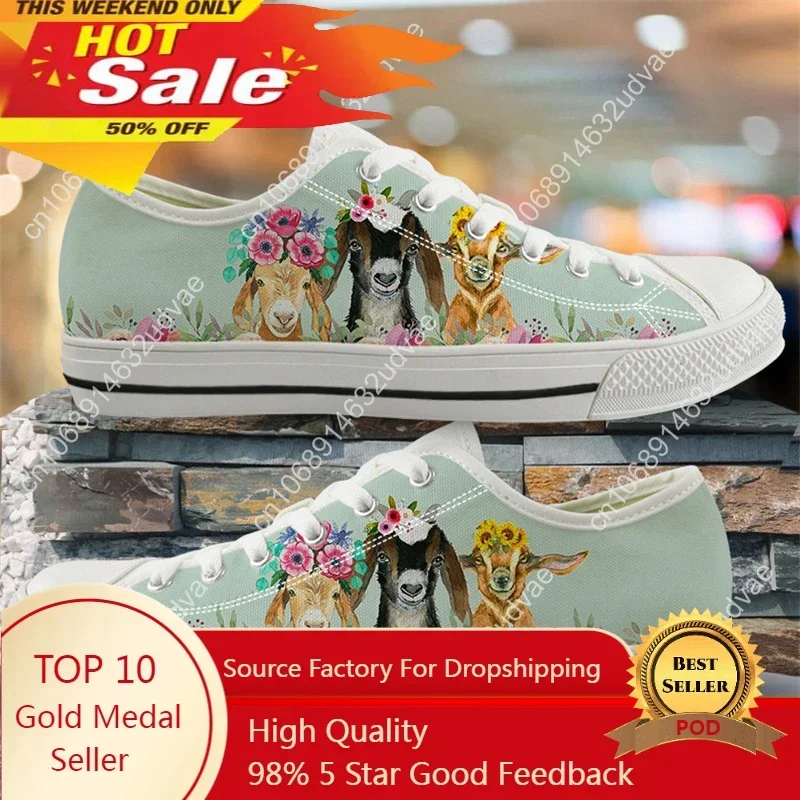 Neue Mode Jugend Frauen leichte Leinwand Wohnungen Baby Ziege gedruckt vulkan isierte Schuhe Low Top Casual Sneakers für Studenten/Erwachsene Zapatos