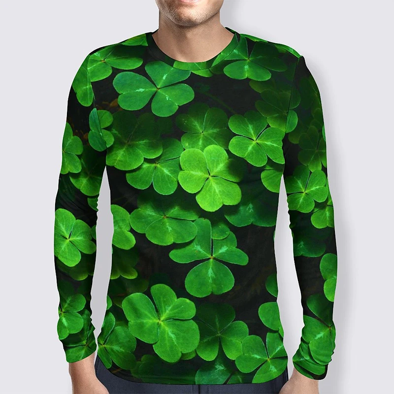 Plant Lucky Grass Clovers 3D Printed Long Sleeve T Shirt Casual Fashion O Neck Tees Tops Fresh Comfortable Streetwear Tshirt Top