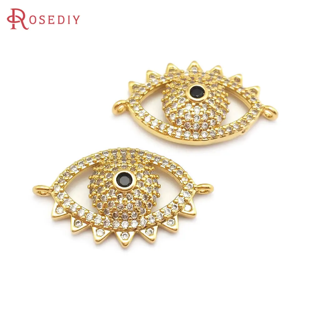 18K Gold Color Brass Zircon 2 Holes Eye Connect Charms Pendants High Quality Diy Jewelry Making Necklace Earrings Accessories