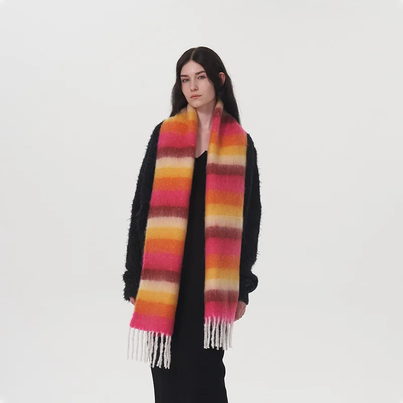 وشاح شرابة وشاح شتوي مشعر يلتف الكشمير وشاح نسائي بألوان قوس قزح لفكرة الهدايا والمناسبات الرسمية والأنشطة الخارجية