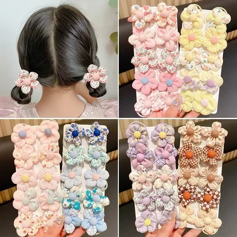 Coleteros para niñas, cordones de flores para el cabello, coleteros elásticos, elásticos para niños, 10 unids/set