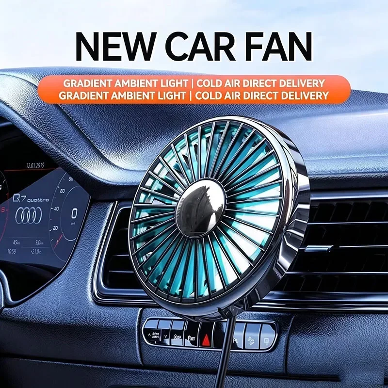 Portable Car Fans Mount Universal Air Vent Clip Lighting Air Outlet Plug-In Cooling Fan with 360° Rotatable 3 Speeds Wind