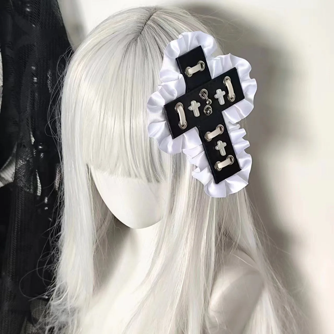 1pc minas terrestres punk cruz couro laço rebite grampo de cabelo subcultura individualista picante menina exagerada acessório de cabelo