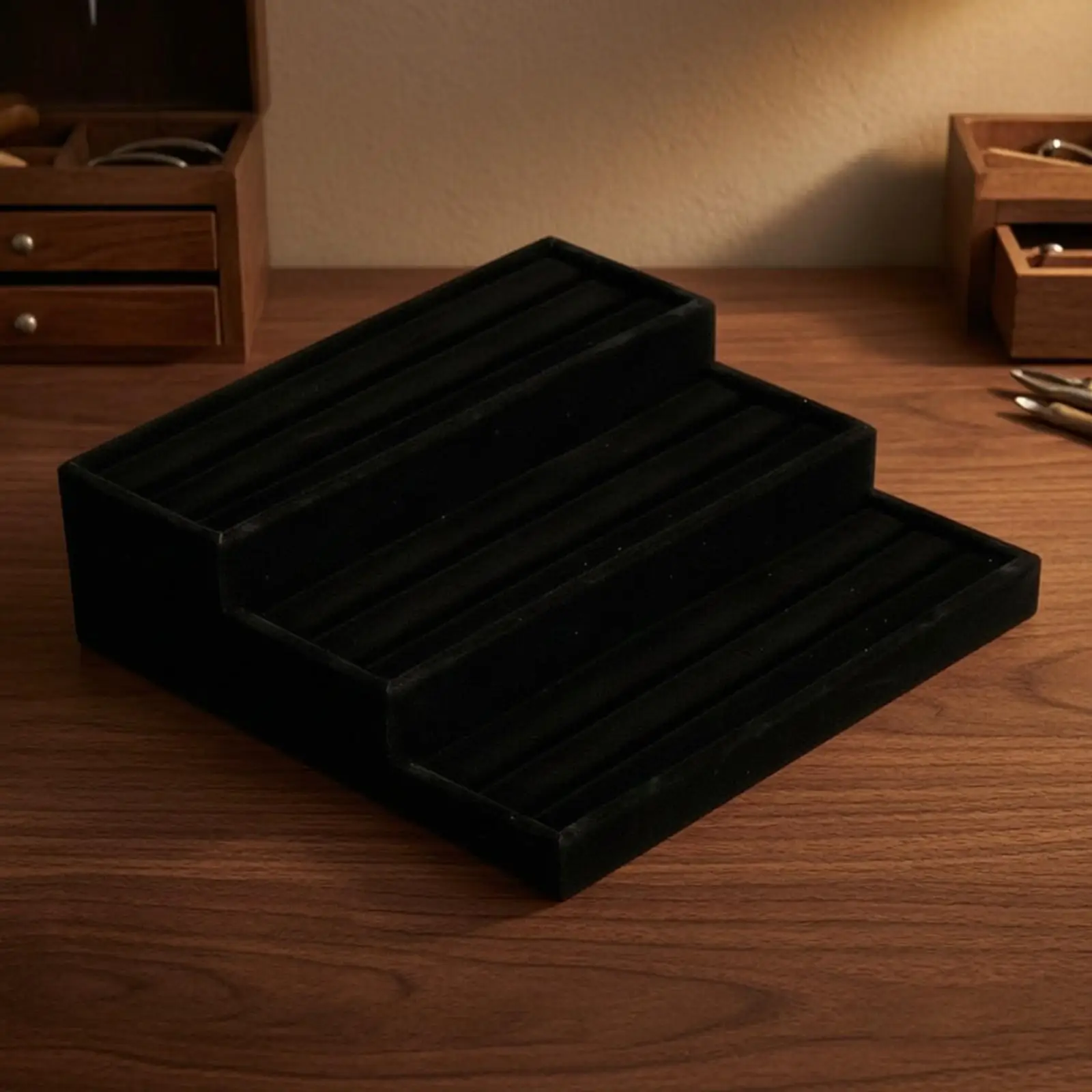 Three-Tier Jewelry Display Tray clothCovered Stepped Jewelry Display Tray Multi-Compartment for Boutique Owners, Retail