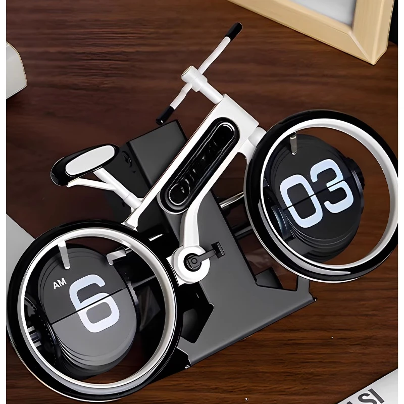 Retro style creative flip bicycle ornament, desktop pendulum clock
