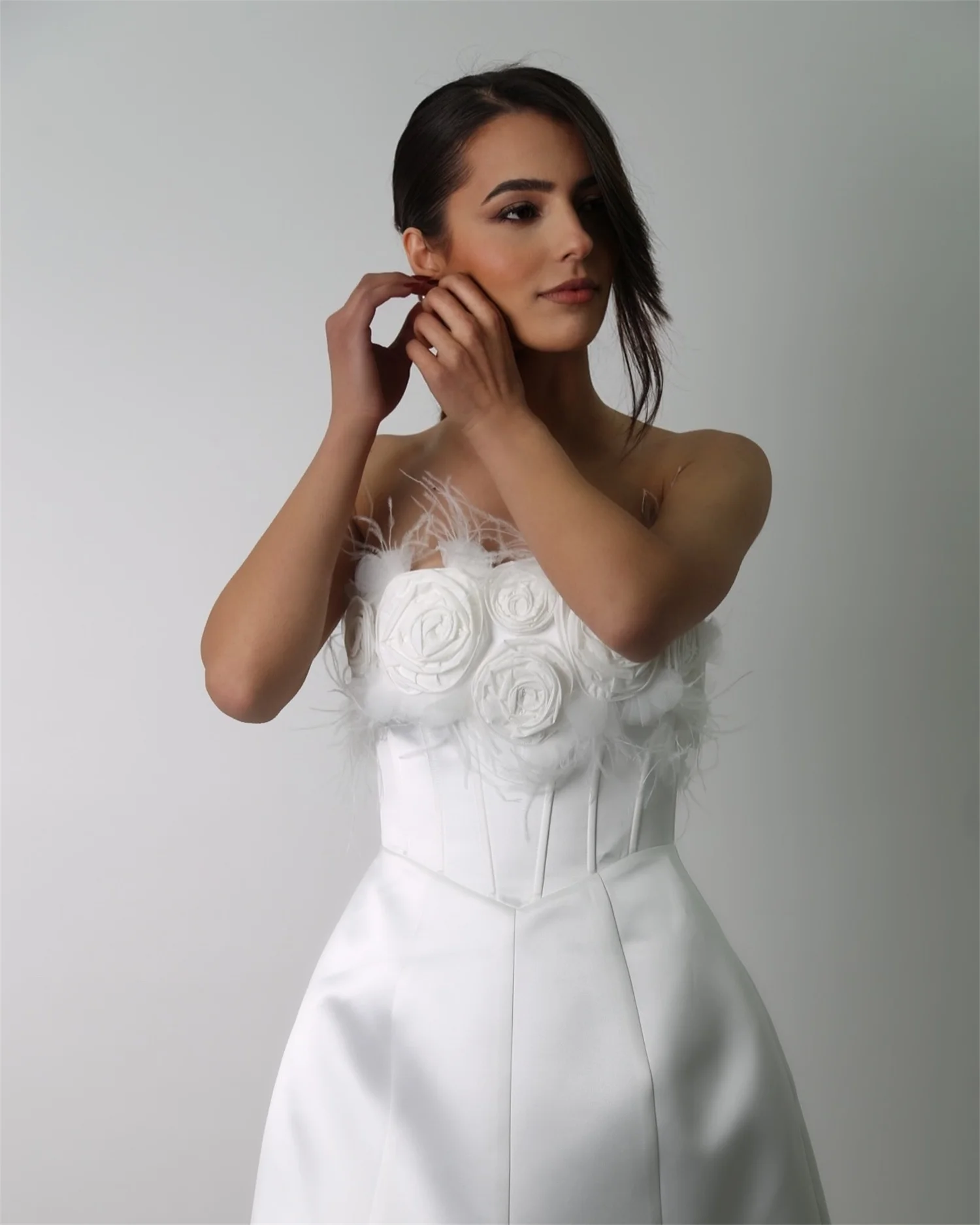 فستان سهرة نسائي من Aileen Vestidos De Noche فساتين زفاف على شكل زهور ثلاثية الأبعاد للحفلات فساتين حفلات فاخرة صغيرة من الريش مخصصة #3