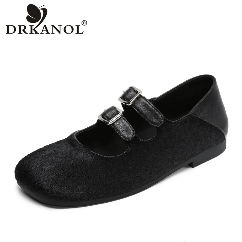 

DRKANOL 2026 Весенние дизайнерские туфли-мэри-джейн из конского волоса, женские, на плоской подошве, из натуральной кожи, мягкие, удобные, повседневные, черные