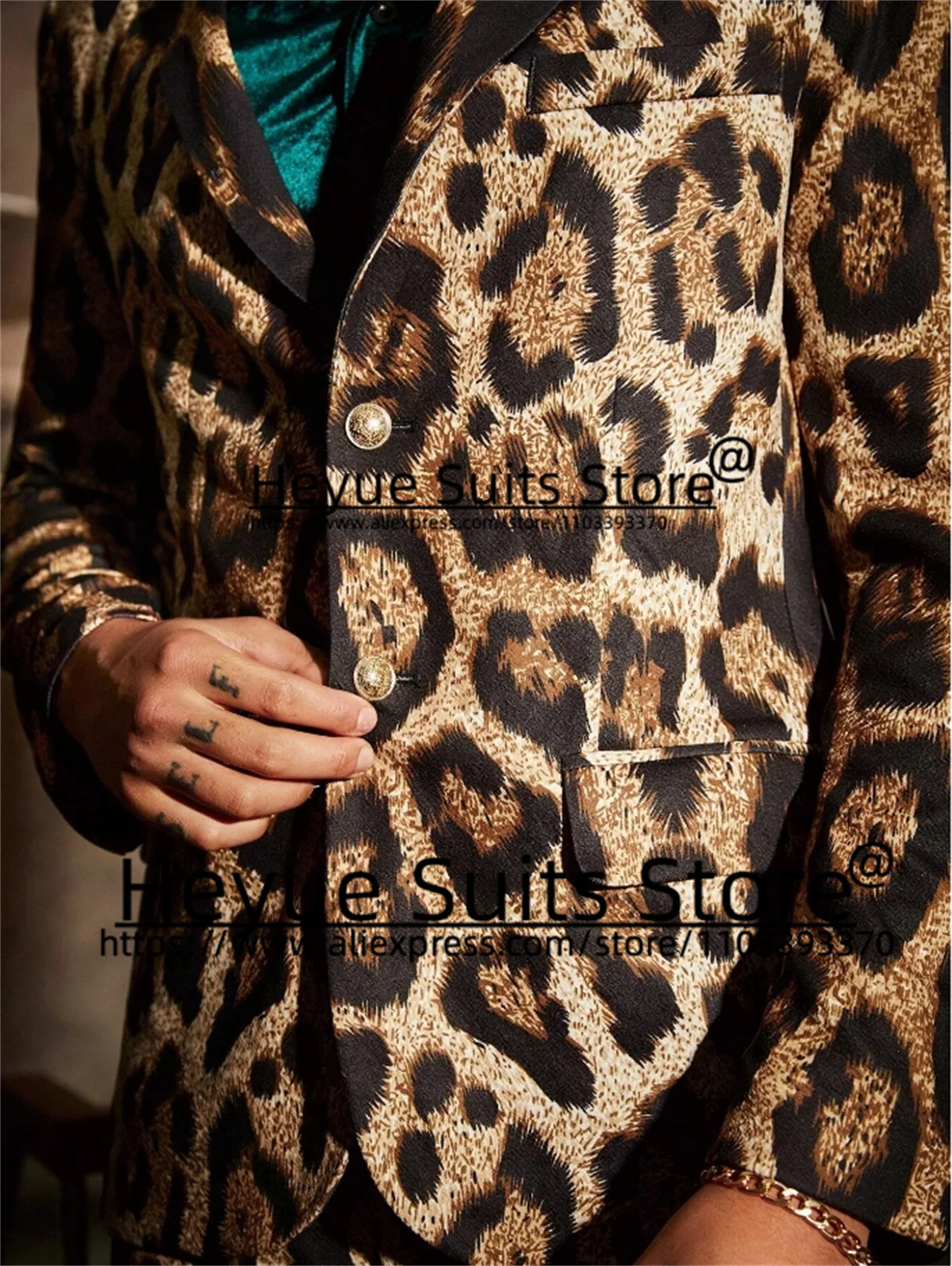 2024high-end Luxuly Leopard print Men Suits Slim Fit Peak Lapel Groom Tuxedos 2Pcs Sets Casual Male Blazers costume croisé homme