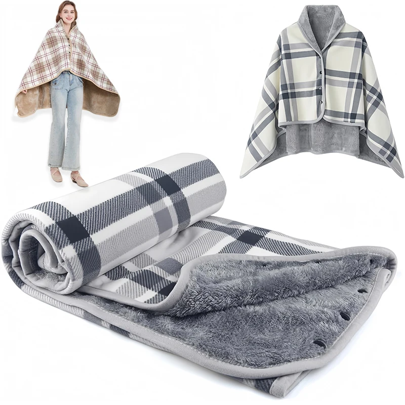 Wearable Blanket, Comfy Warm Wrap Shawl Poncho Throw with Buttons, Office Chair Lap Sofa Bed Travel Cape Cover