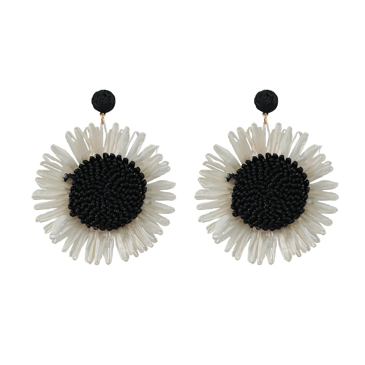 ZA Handwoven Raffia Flower Drop Earrings for Women 2023 Brand Grass Woven Sunflower Earrings Elegant Lafite Daisy Ear Jewelry