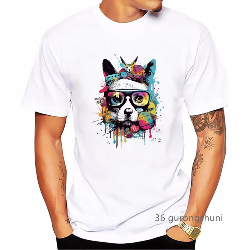 Watercolor Colorful Dog/Parrot/Rabbit/Bird/Panda Print T Shirt Men'S Clothing Harajuku Kawaii T-Shirt Homme Summer Tops Tshirt