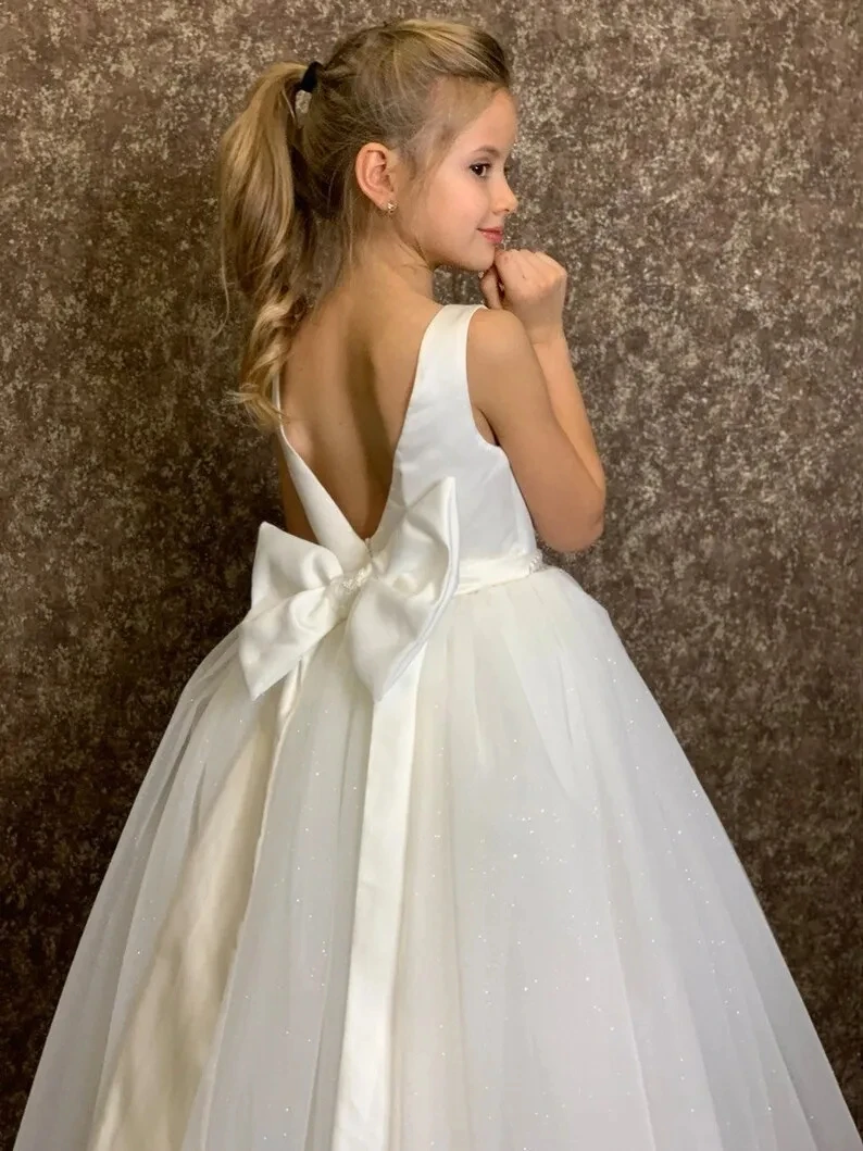 MisShow Princess Glitter Little Girl Dress for Christmas Birthday Party Sleeveless Bow Flower Girl Dress Kids Bridesmaid Wedding