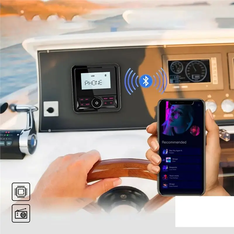 Durable-Square Marine Radio/Bluetooth MP3 Radio/Speaker/FM AM Antenna Boat Radio System Media Player Waterproof