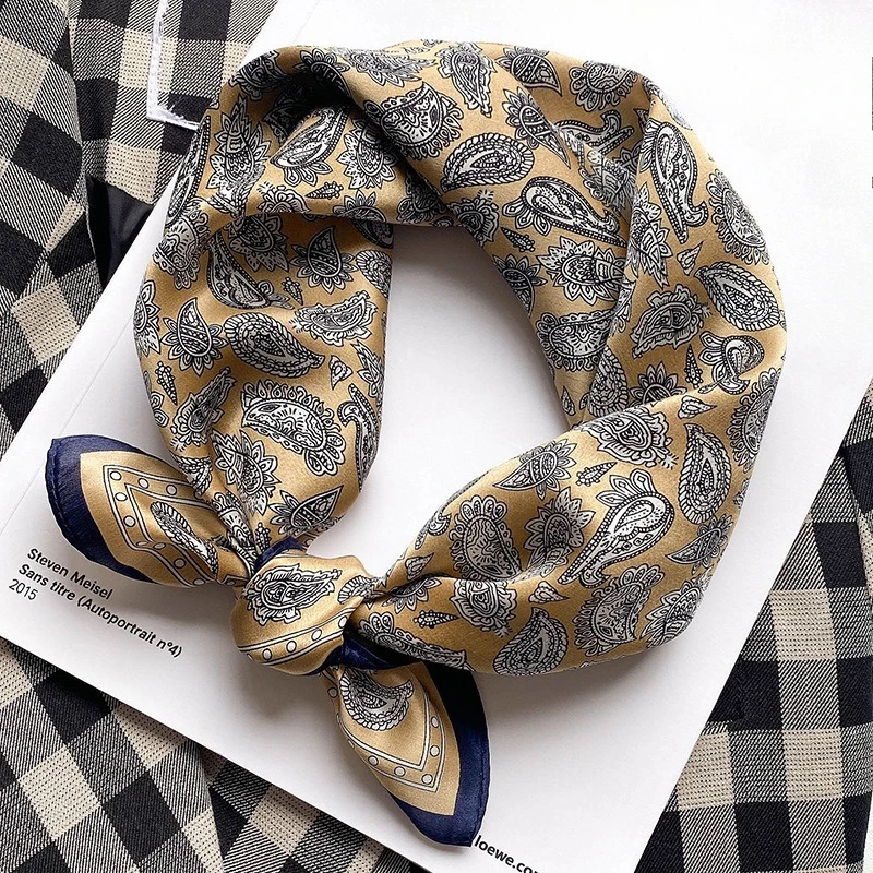 Lady 100% Real Silk Scarf Luxury Kerchief Spring Summer Paisley Print Neckerchief Hijab Handbag Decorate Pashmina Poncho Bandana