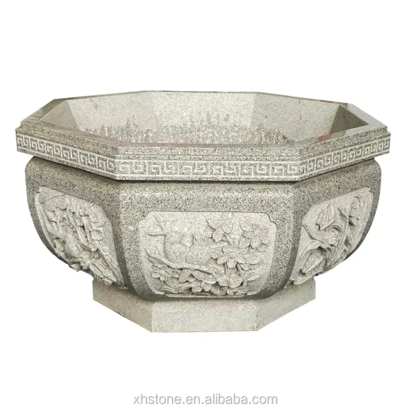 

Hand carved antique stone flower pot seeder stone aquarium round water pot antique