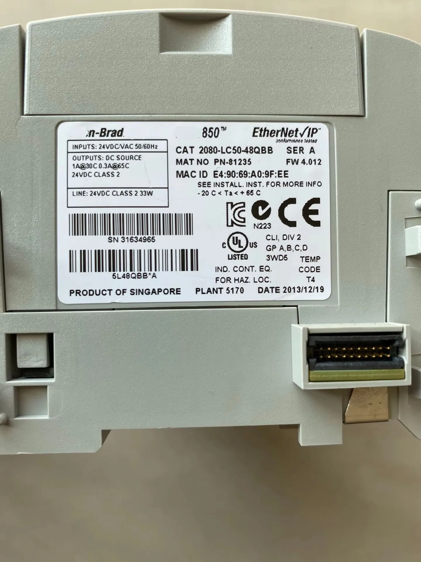 2080-L50E-48QBB Micro850 48 I/O EtherNet/IP Controller