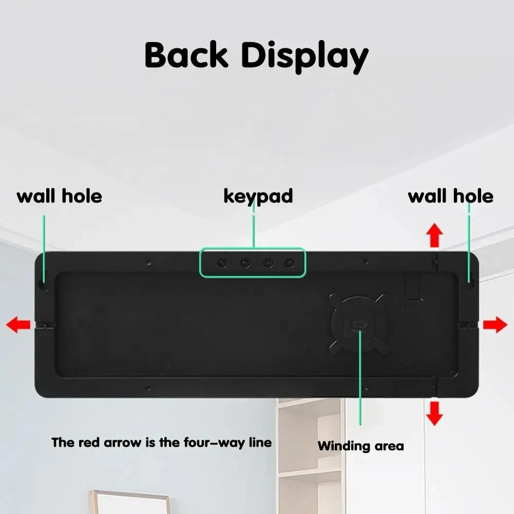 ساعة حائط رقمية كبيرة، جهاز تحكم عن بعد، درجة الحرارة، تاريخ الأسبوع، عرض إيقاف التشغيل، الذاكرة، ساعة الطاولة، منبه مزدوج، ساعات LED