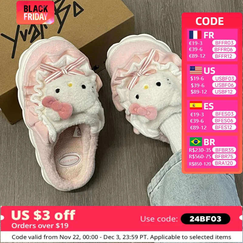 Hello Kitty My Melody Kuromi Fuzzy Fluffy Slippers Women Kawaii Slippers Fluffy Kawaii House Slippers Cute Shoes Christmas Gift