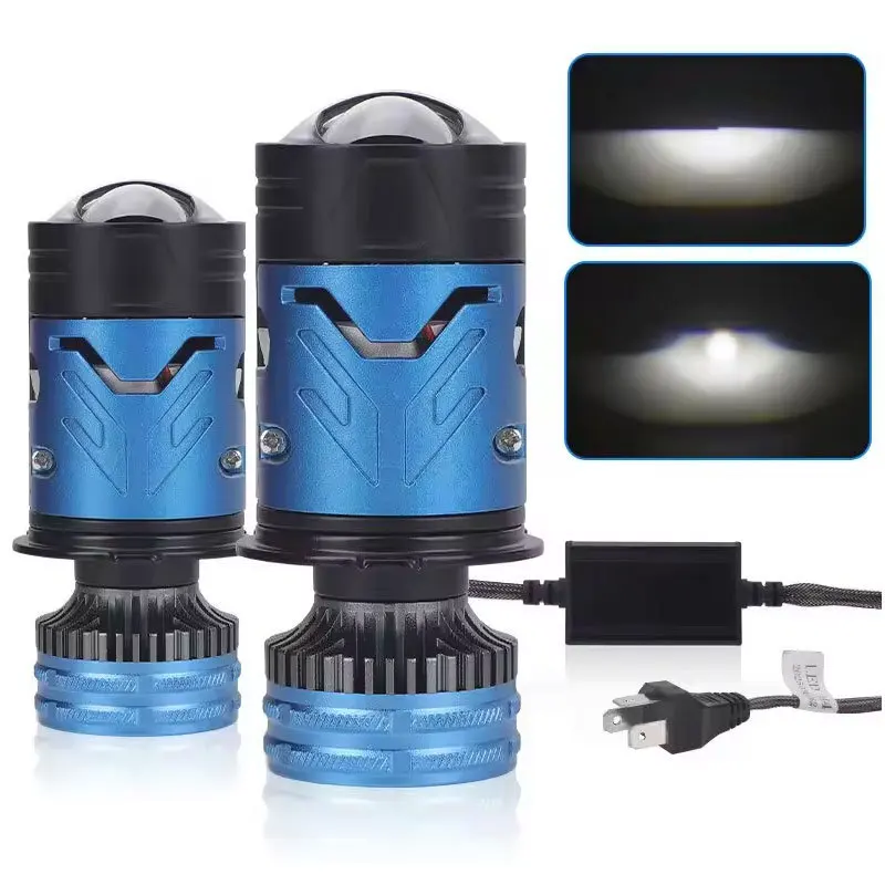 T92 LED Car Headlight H4 Projector Bi-Beam Fish Eye Laser Single Beam High Beam Motorized Valve Super Bright Front Lamp Upgrade