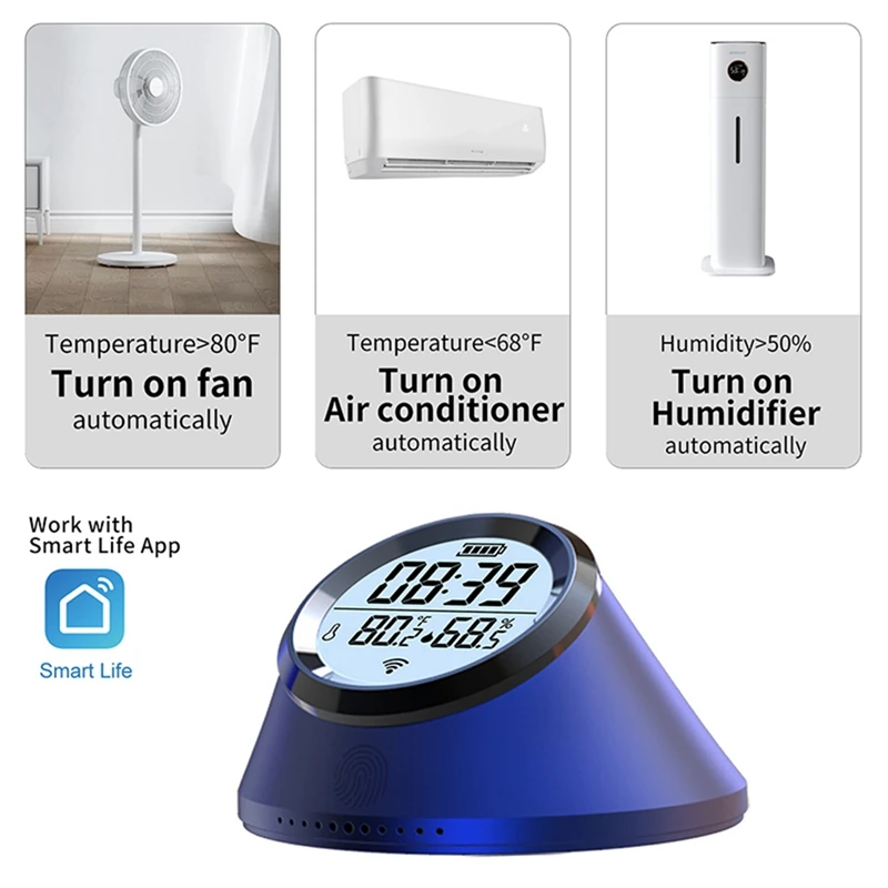 Tuya Zigbee-Sensor inteligente de temperatura e umidade, relógio, termômetro interno, display LCD, Google Home, vida inteligente