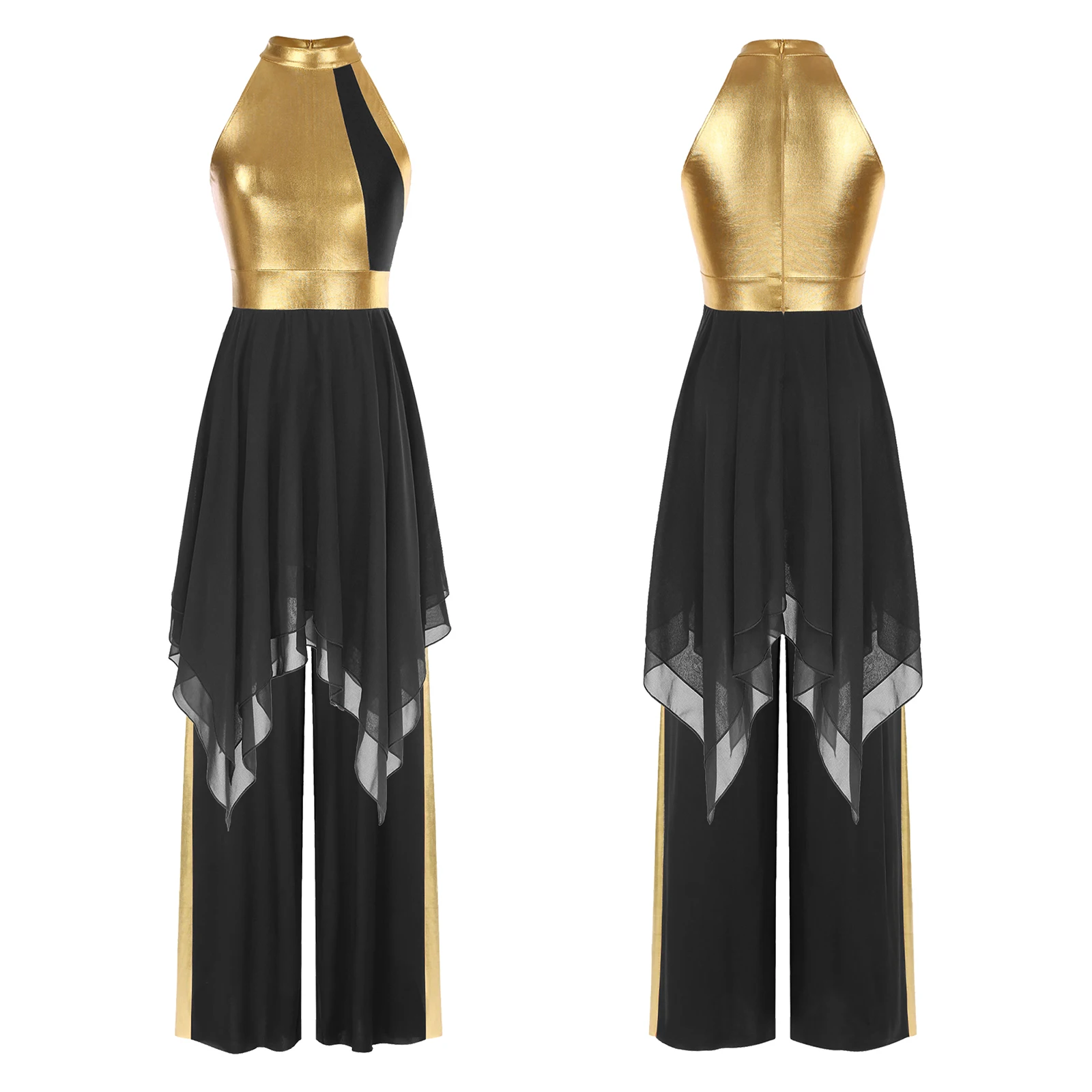 

Women Praise Dance Costume Sets 2Pcs Color Block Worship Lyrical Dance Dress with Pants Church Gowns Praise Liturgical Dancewear