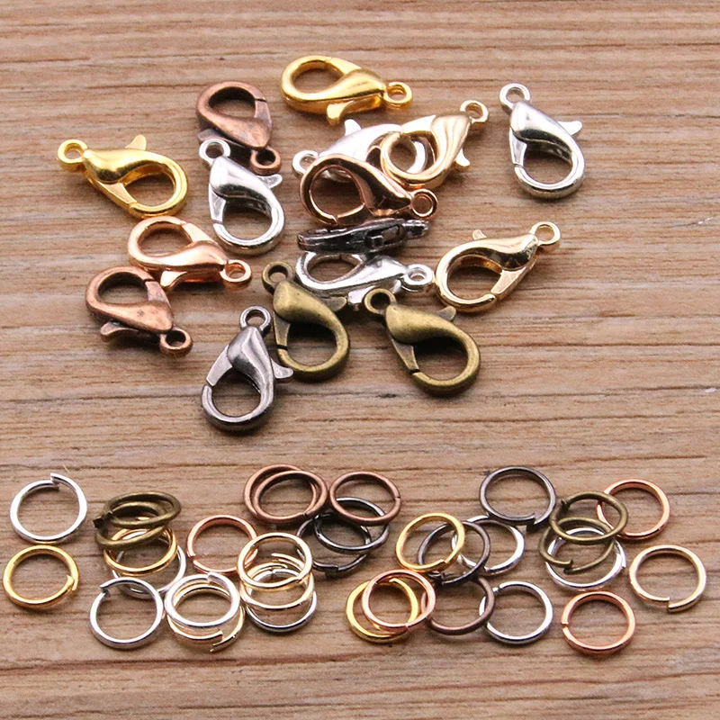 100Pcs Lobster Clasp With 200Pcs Open Jump Rings DIY Jewelry Findings Kit For Necklace Bracelet Chain Making Connector Parts