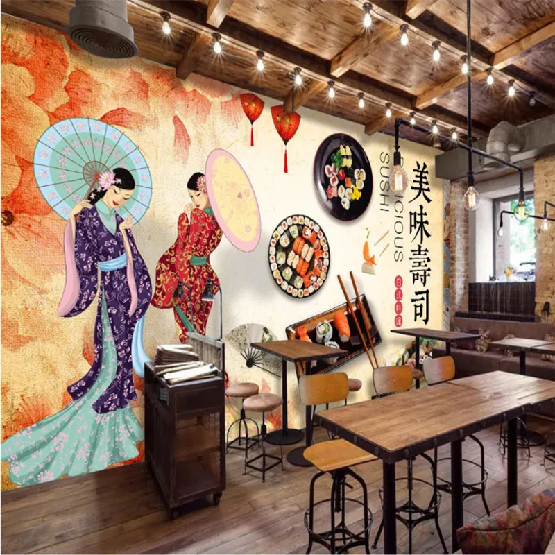 

Custom Papel De Parede 3D Japanese Cuisine Sushi Restaurant Catering Industrial Decor Background Wallpaper Mural Wall Paper 3D