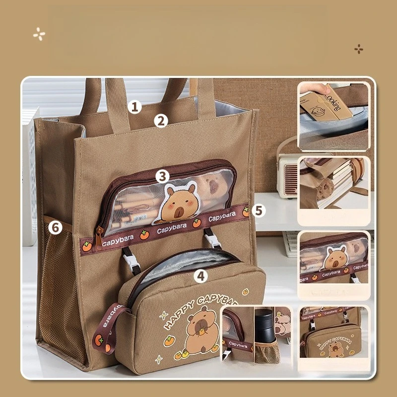 

Student Canvas Storage File Bag Trading Double-layer Large-capacity Canvas Bag Children's Cute Messenger Bag