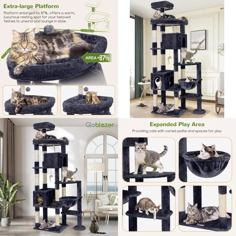 Extra-Large 83 Indoor Cat Tree with 9 Scratch Posts for Heavy Cats Over 20lbs, Dark Grey, F83