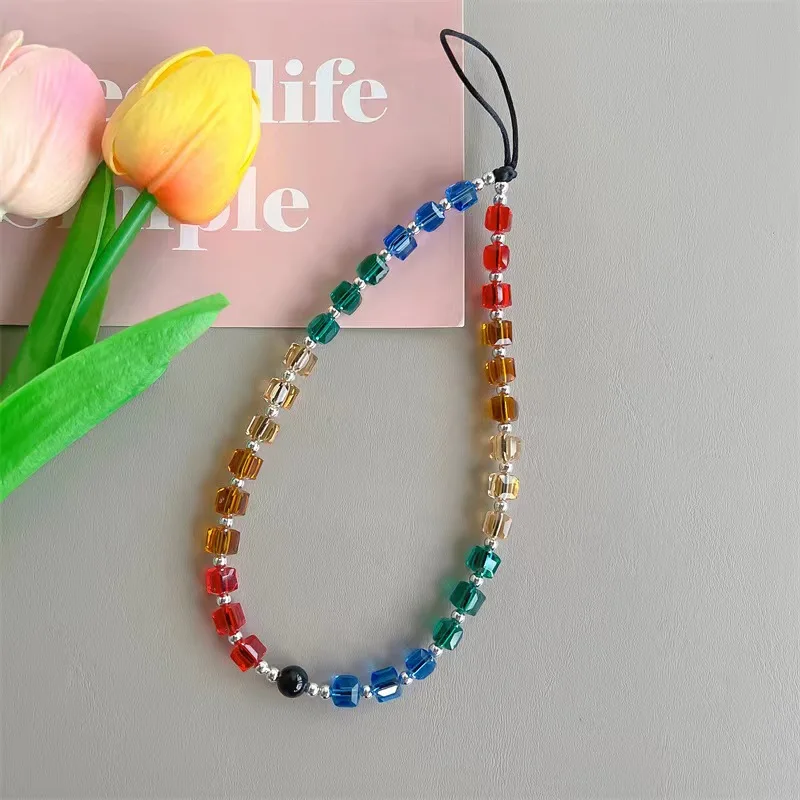 1pc Crystal Rainbow Cube Beads Phone Charm Key Charm Kawaii Cell Phone cinturino da polso ideale per il regalo