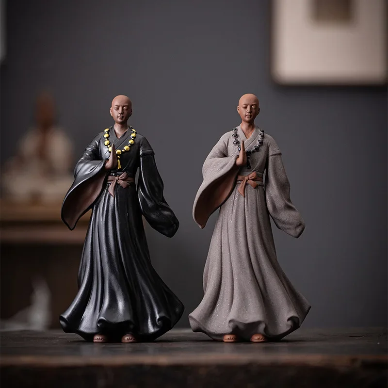 Chinese Zen Little Monk Purple Sand Crafts Decoration Tea Room Frame Decoration Tea Ceremony Cultural Accessories