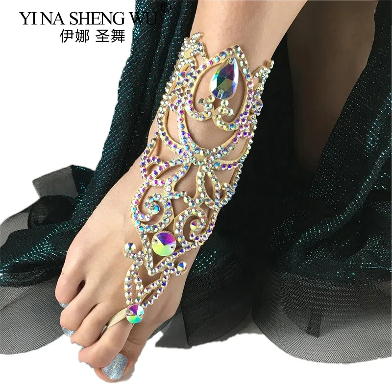 Juego de pulsera de tobillo de cristal para danza del vientre, joyería para mujer, cadena de brazalete de dedo de diamantes de imitación coloridos simples, decoración exagerada