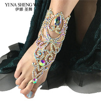 Belly Dance Crystal Ankle Bracelet Set Jewelry for Women Simple Colorful Rhinestone Finger Bangle Chain Exaggerated Decoration