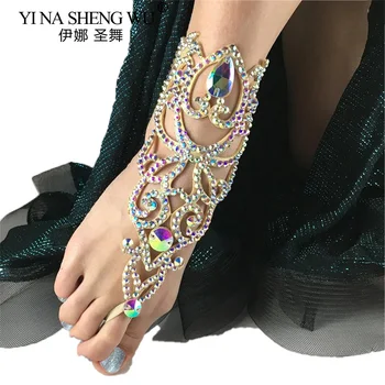 Belly Dance คริสตัลข้อเท้าสร้อยข้อมือชุดเครื่องประดับสําหรับผู้หญิงสีสันสดใส Rhinestone กําไลข้อมือยุ้ยตกแต่ง