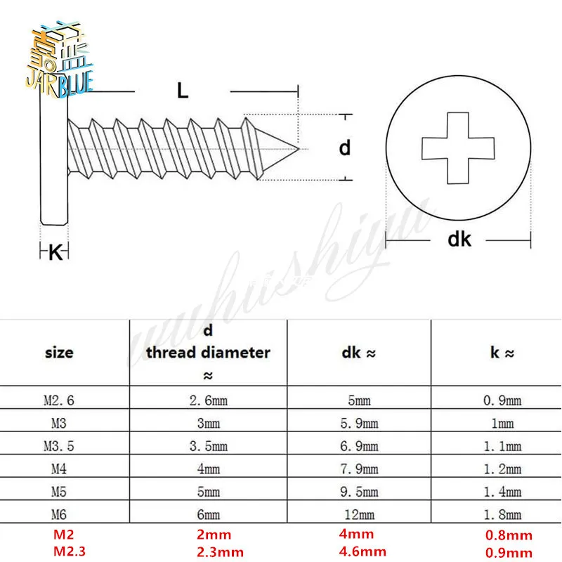  CM M2 M2.3 M2.6 M3 M3.5 M4 M5 M6 A2 304 Stainless Steel Cross Phillips Super Ultra Thin Flat Wafer Head Self-tapping Wood Screw