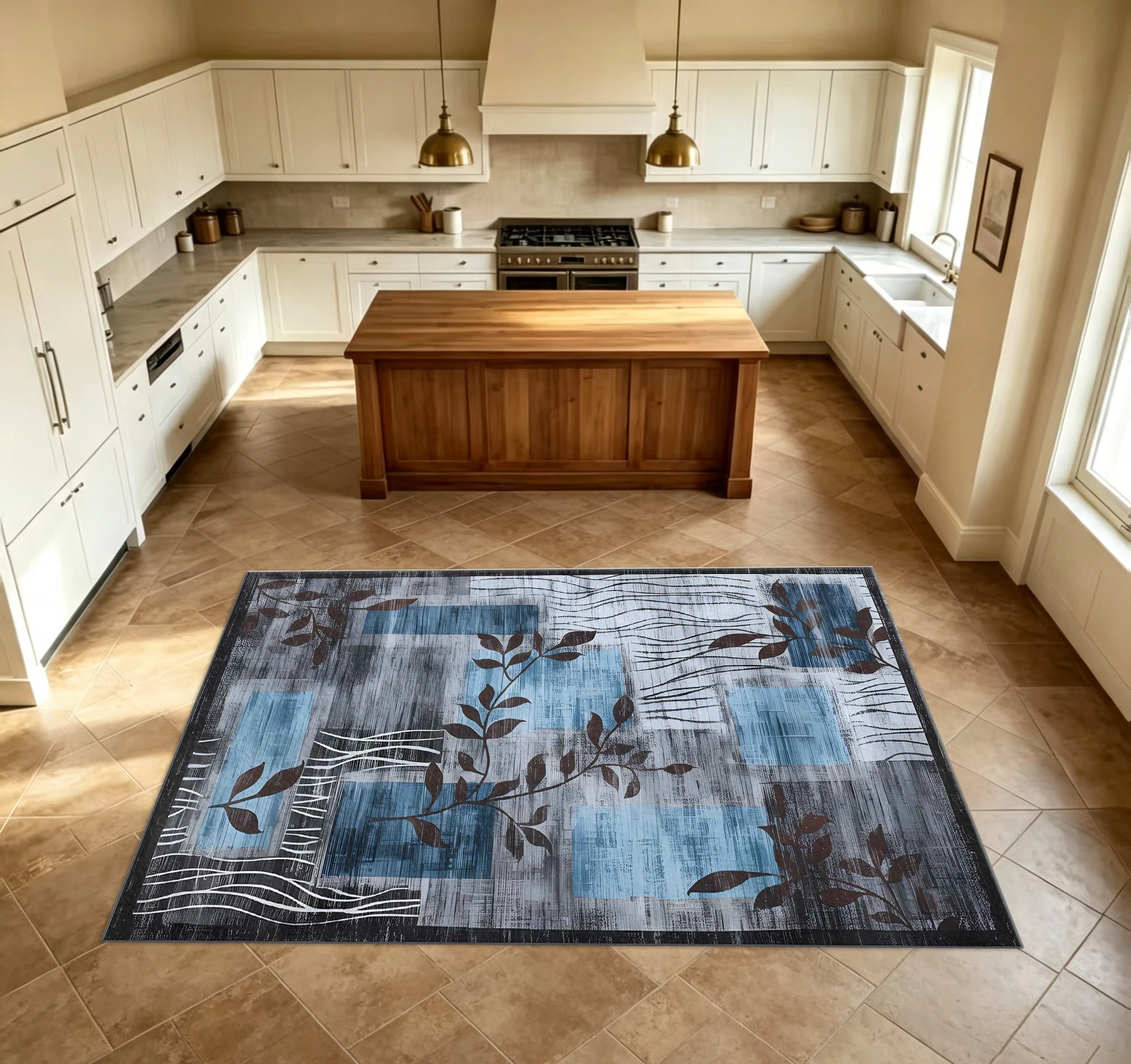 Modern Abstract Leaf Pattern Area Rug Non-Slip Washable Artistic Floor Carpet Soft Decor Rug for Living Room Bedroom Indoor Home