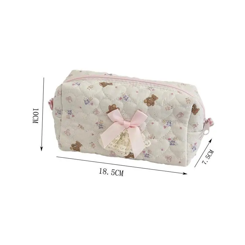 Urocza Kosmetyczka z Koronką w Kształcie Misia, Serca i Kokardy, Duża Pojemność, Przenośna Damska Torebka Podróżna, Dziewczęca Torba do Przechowywania Kosmetyków